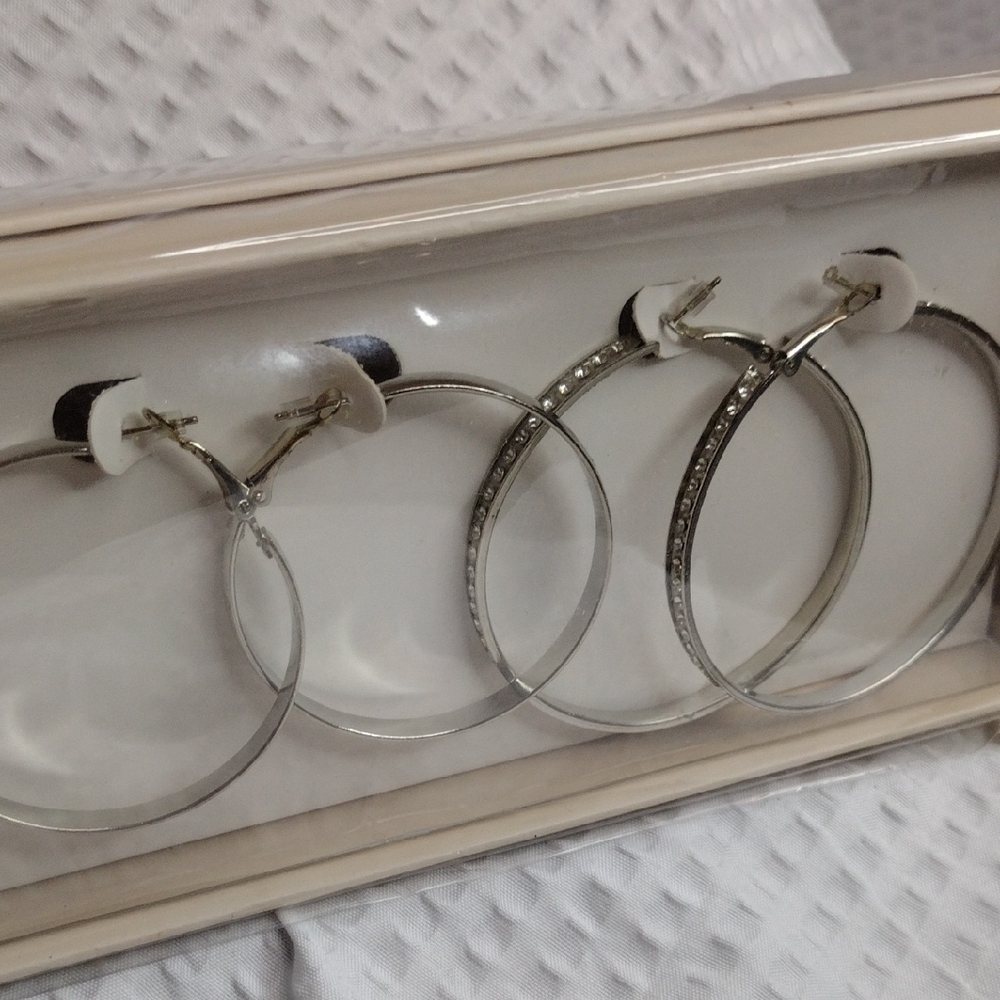 Silver Hoop and Stud Earring Set - Picture 3 of 4